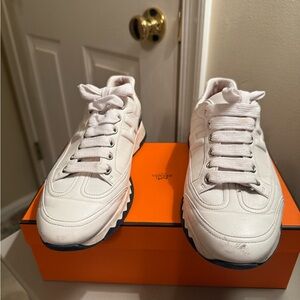 Hermes Women’s White Leather Sneakers- Size 36